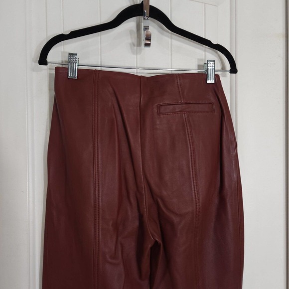 L'Academie Womens Pants Kira Burgundy Red Leather Zip Ankle High Rise Trouser XS - Picture 9 of 13